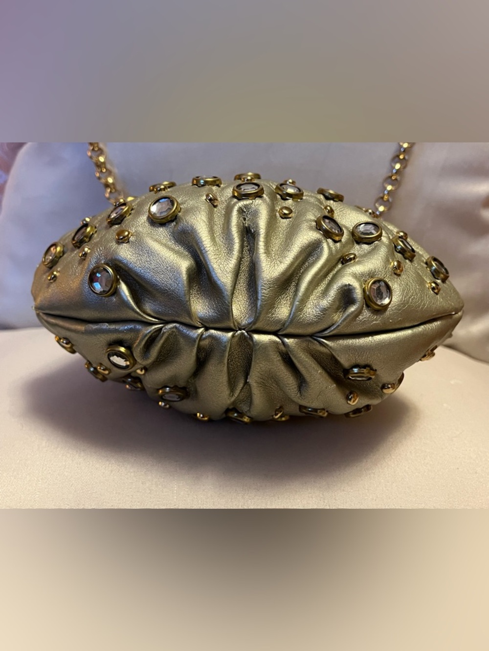 Kathy Van Zeeland Gold Kiss Lock Jeweled Crossbody Bag, EUC - Picture 4 of 9